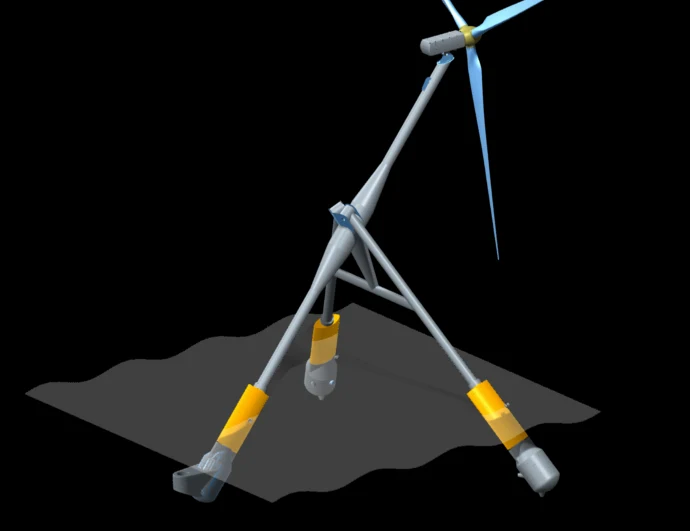 OptiFloat concept rendering showing the turbine, central spar and two support legs
